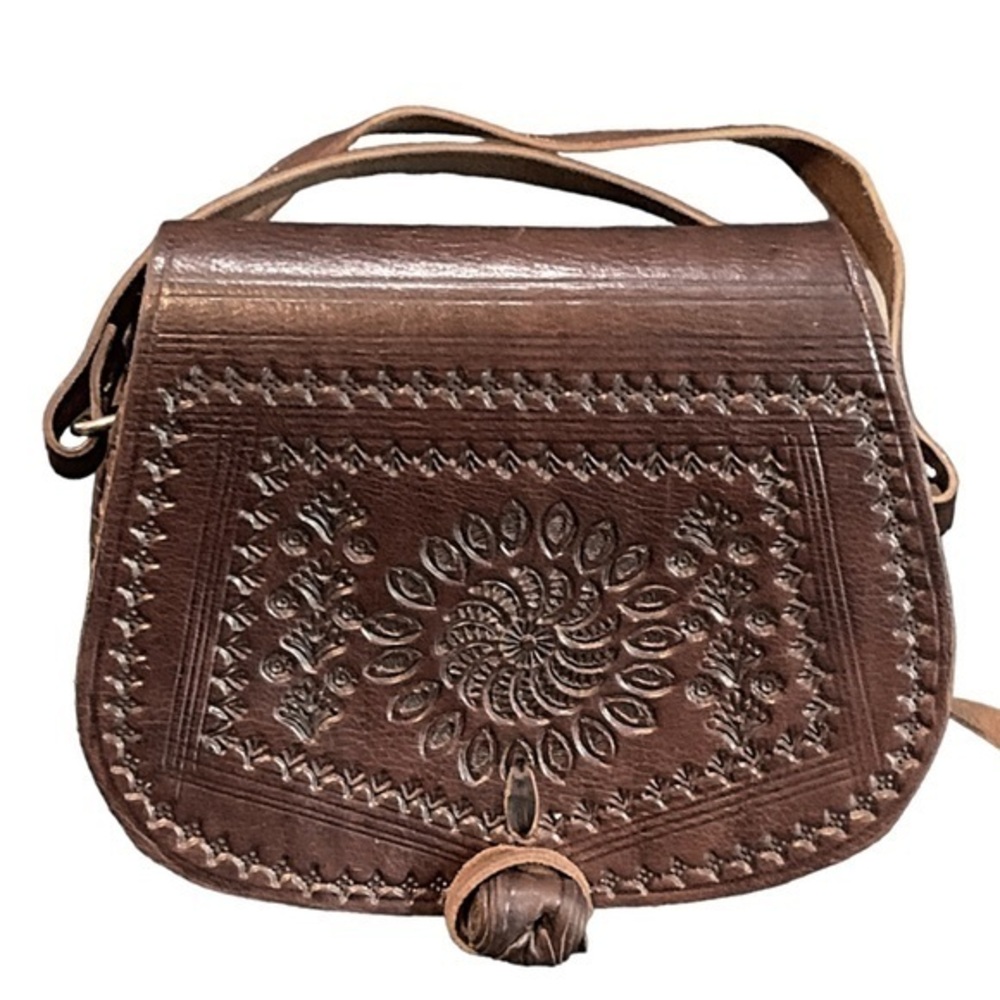 Crossbody Tooled Leather Mini Bag Handbag Purse Boho Hippie Western